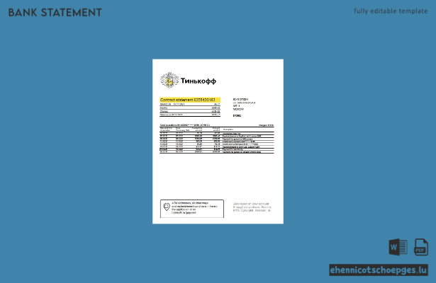 Russland Tinkoff Englische Version Kontoauszug Excel Beispielvorschau